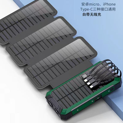 With Four-wire Large Solar Charging Unit Folding Wireless Charger Power Bank